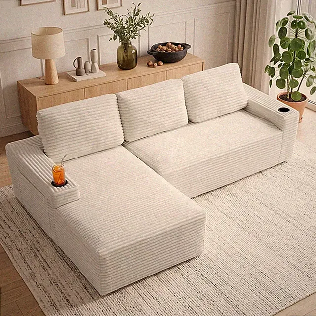 104" Couches for Living Room, L Shaped Boneless Couch with Chaise | Corduroy Sec