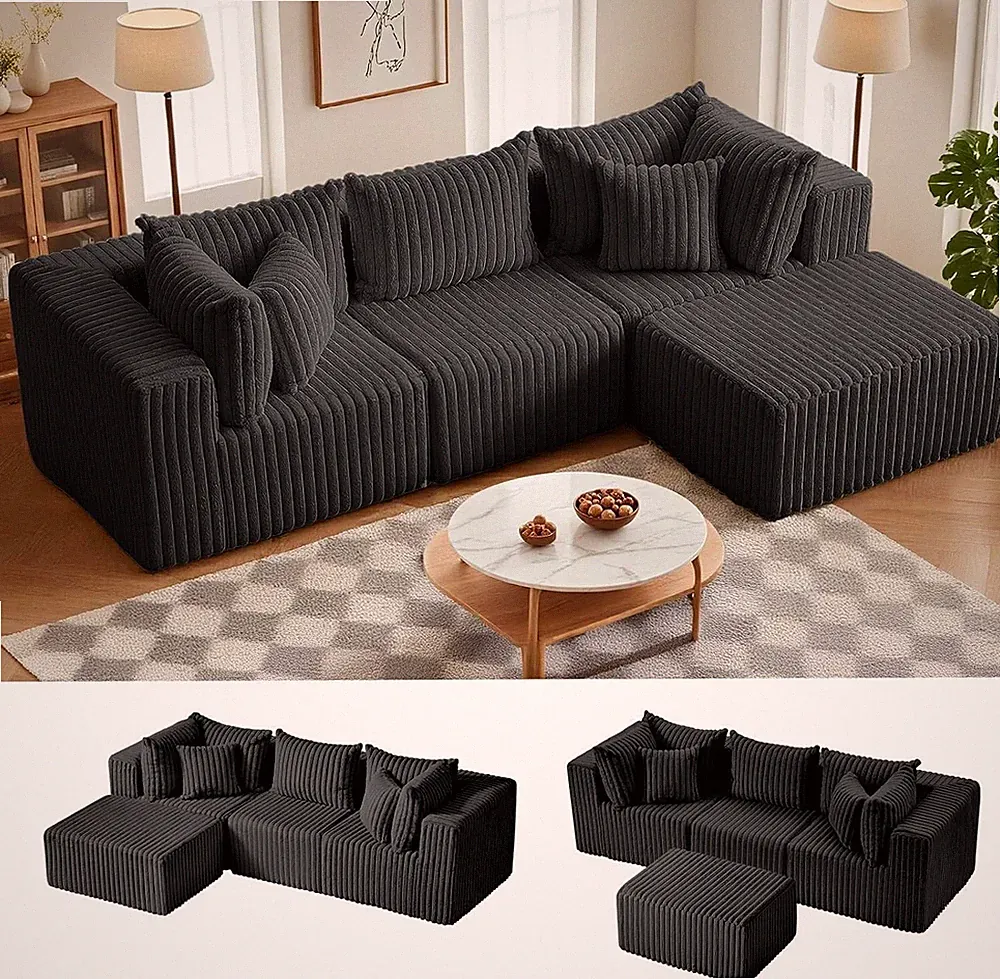 104 Inch Cloud Couch Sectional,Corduroy Boneless Couches for Living Room