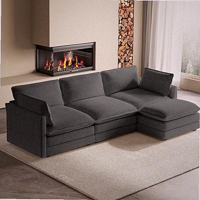 104 inch Modular Sectional Sofa 4-for Seat Deep for Seat L-Shaped Corduroy Grey