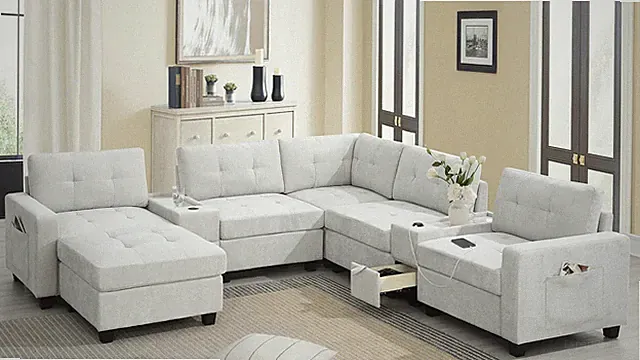 104-Inch Tufted Chenille Sectional Sofa with Storage Consoles and USB Gray