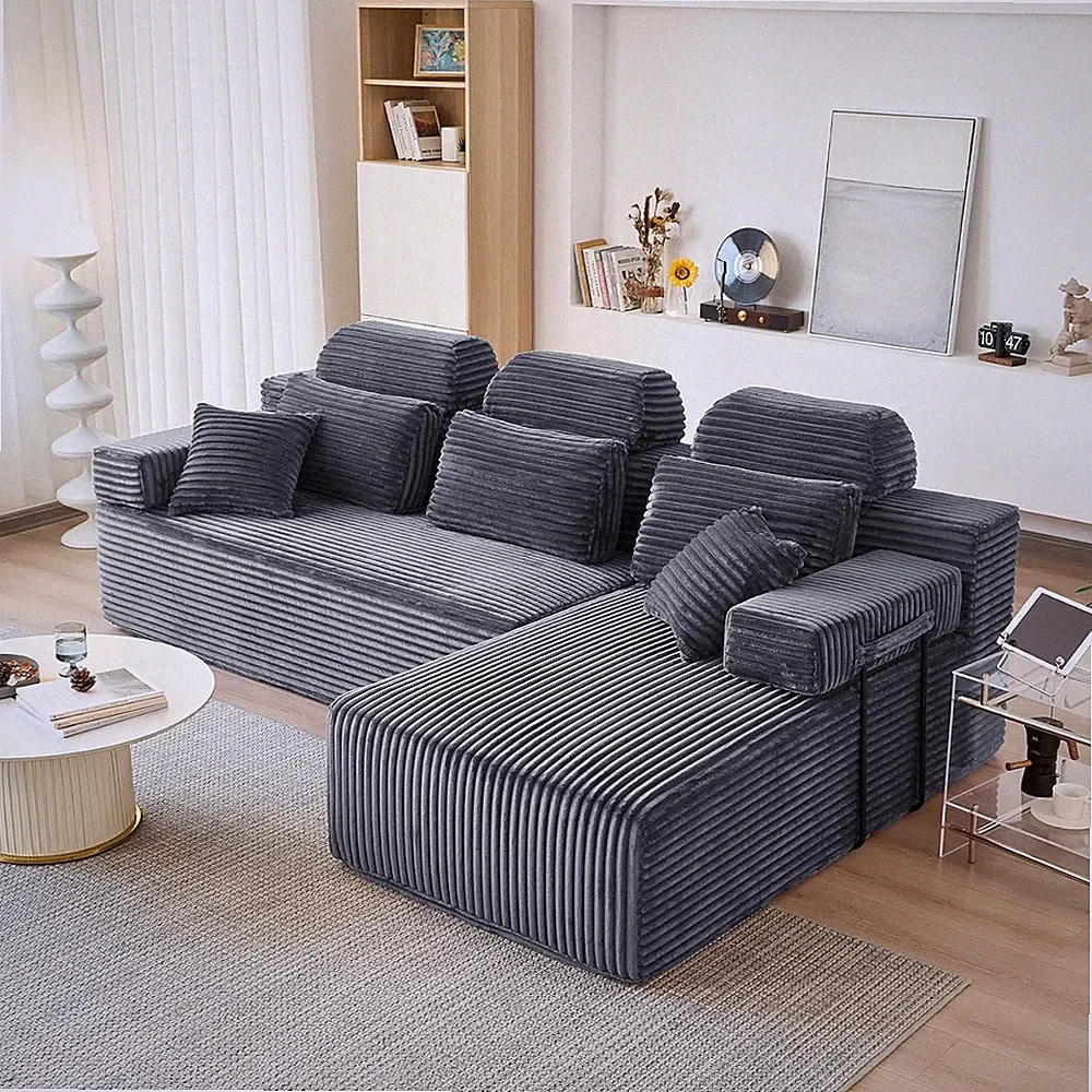 104″ L-Shaped Boneless Couches for Living Room,Corduroy Futon Sofa Bed