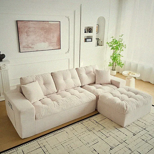 104" L-Shaped Sectional Sofa, Modular Boneless Cloud Couch W/Side Pockets 2COLOR