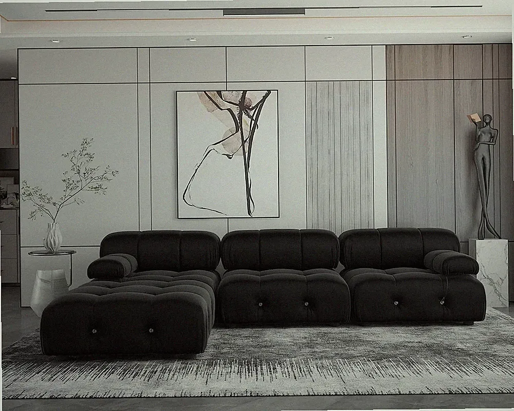 104'' Modern Sectional Sofa, L-Shaped Minimalist Velvet Floor Sofas Couches, Cou