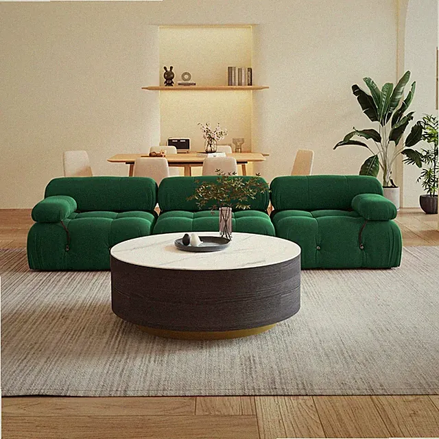 104'' Modular Green Sectional Sofa, Modern Luxury Velvet Bubble Couch, Deep Seat