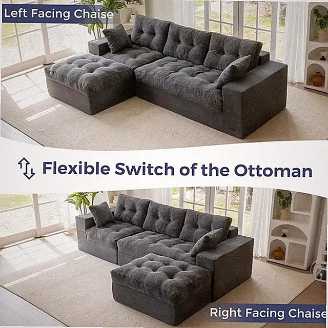 104"Modular Sectional Cloud Couch with Ottoman,Oversized Boneless Couch L Shaped