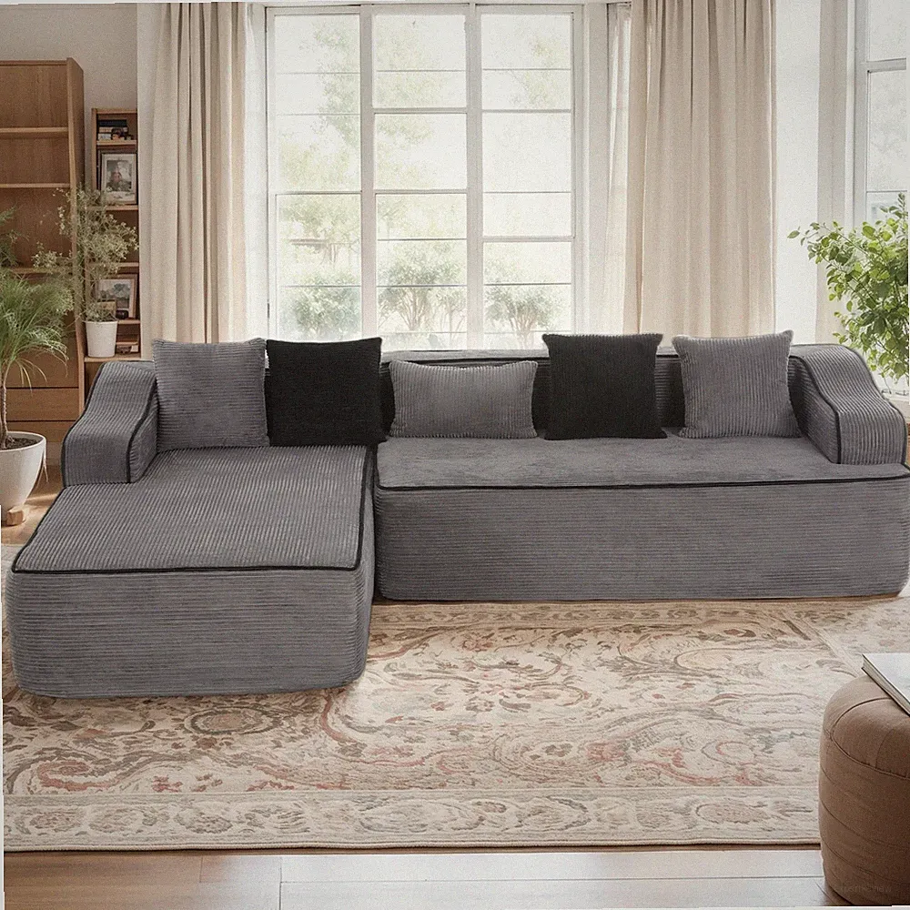 104'' Modular Sectional Sofa Cloud Comfort Couch No Assembly Sleeper Sofas Gray