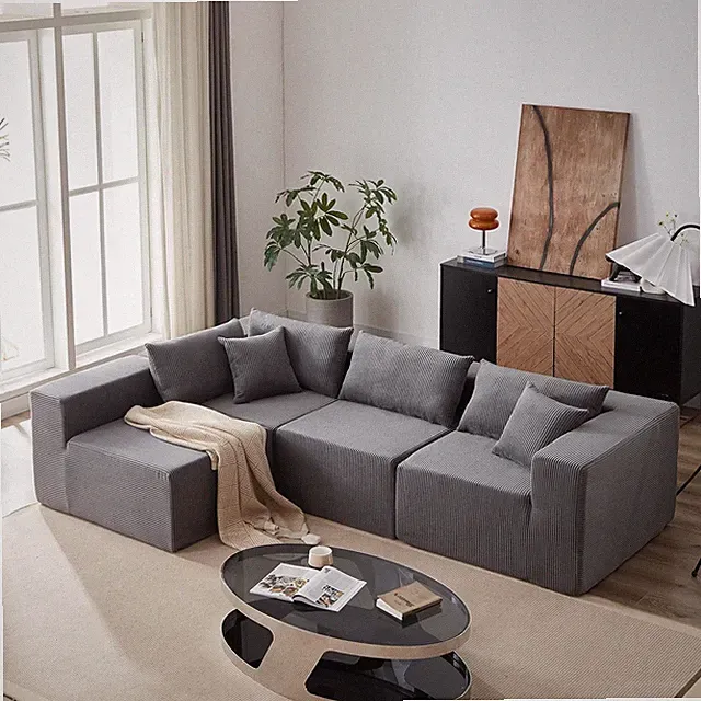 104” Modular Sectional Sofa L Shape Corduroy Compressed Sofa with Chaise