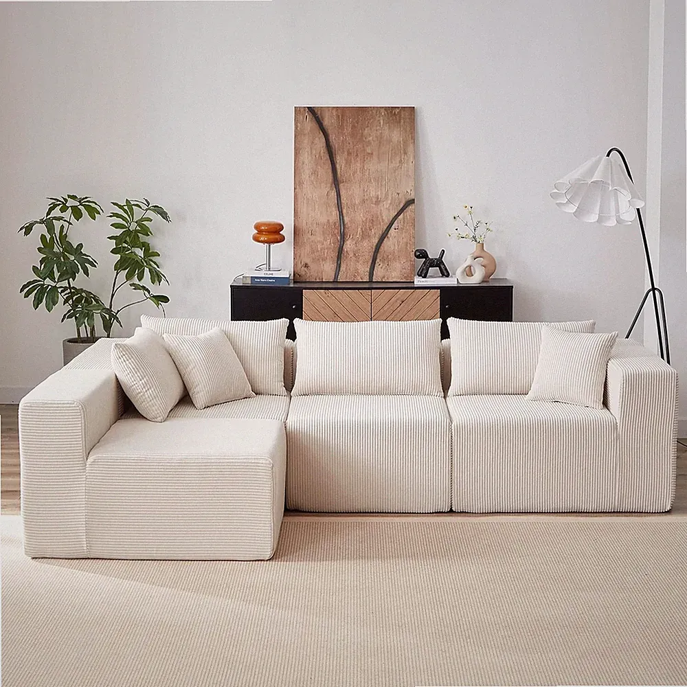 104” Modular Sectional Sofa L Shape Corduroy Compressed Sofa with Chaise