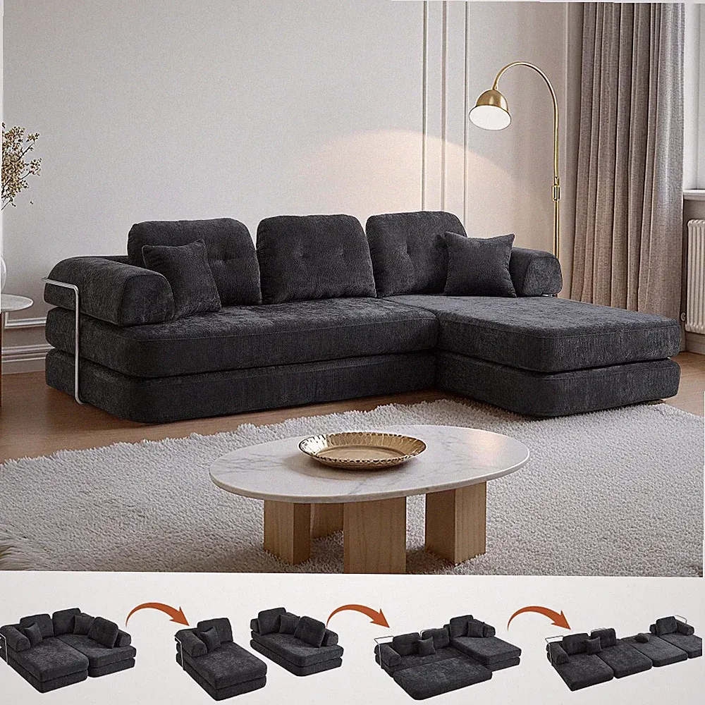 104" Modular Sectional Sofa w/ Chaise, Deep Seat Chenille Memory Foam, Dark Gray