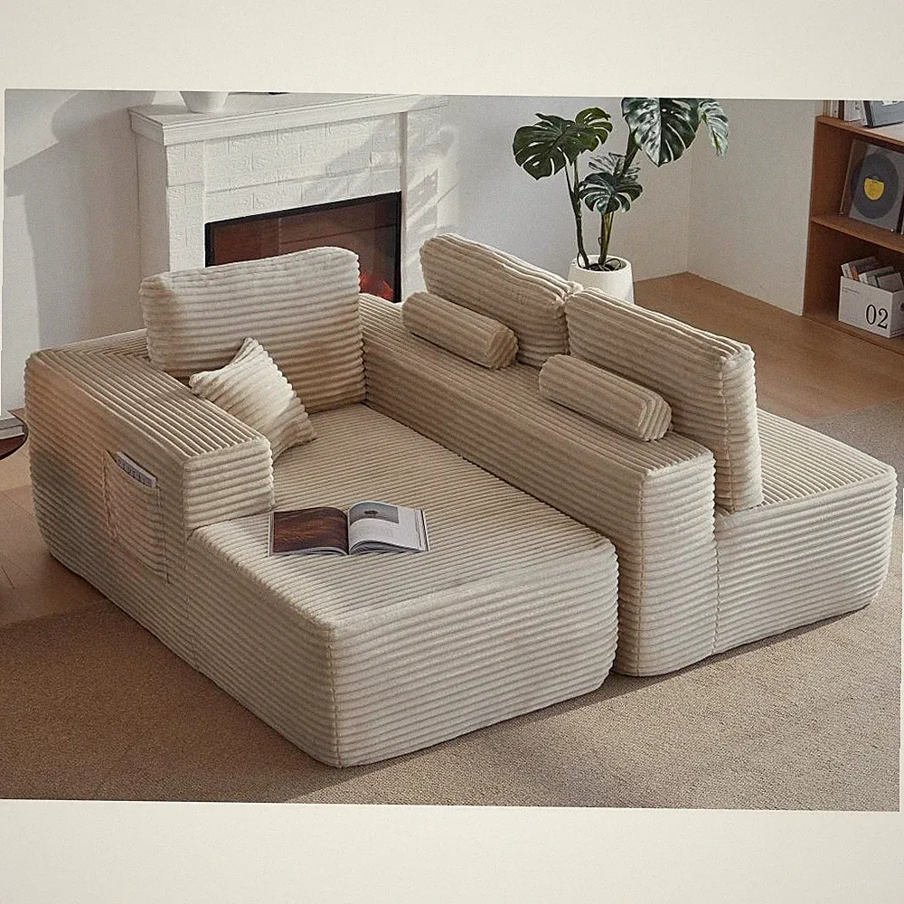 104" Modular Sectional Sofa w/ L-Shaped Chaise, Plush Fabric, Beige