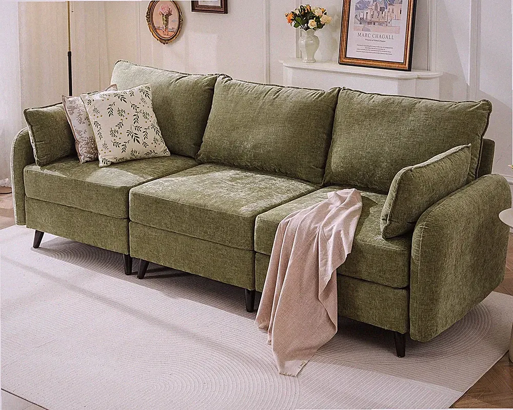 104'' Modular Sectional Sofa with Storage,3-Seater,Velet,Green