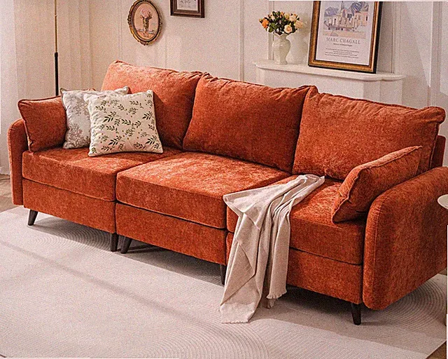 104'' Modular Sectional Sofa with Storage,3-Seater,Velet,Orange