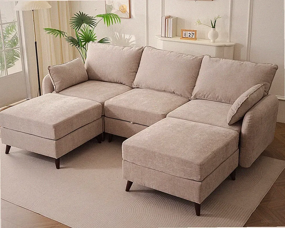 104'' Modular Sectional Sofa with Storage,U Shaped,Velet,Khaki