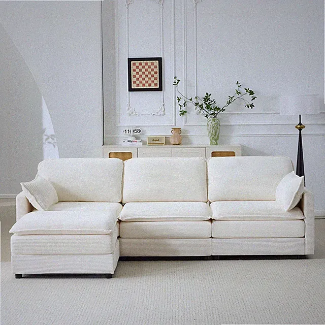 104" Plush Cloud 3 Seater Sofa: Modular 3 Seater Sofa + Ottoman with 22" Beige C