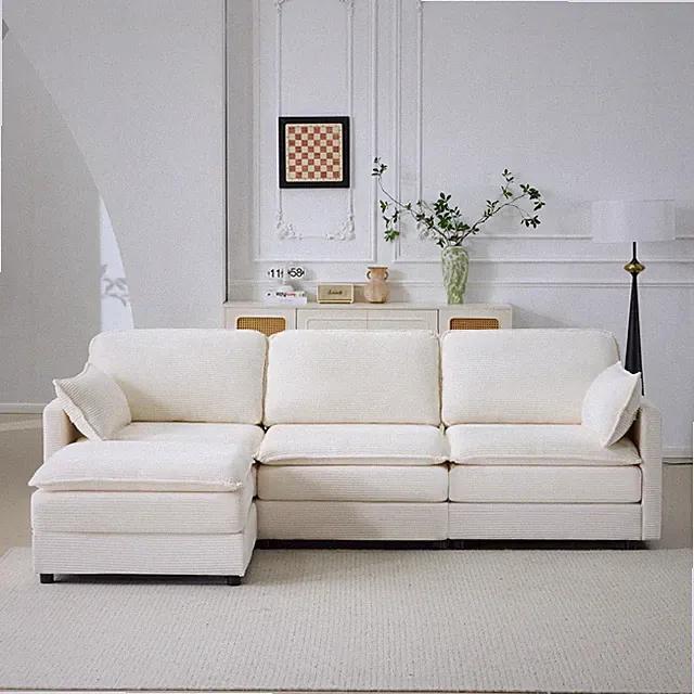 104" Plush Cloud 3 Seater Sofa with Ottoman & Pillows (Beige)
