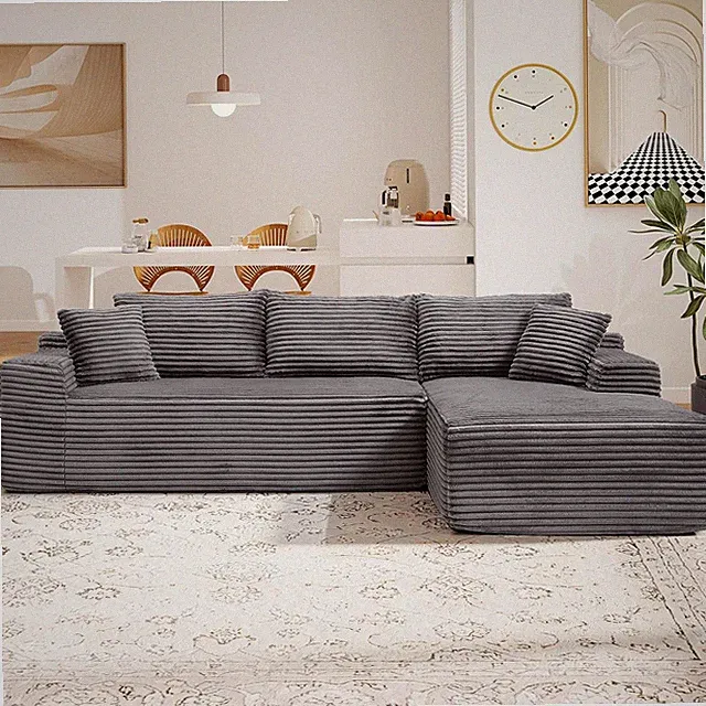 105" Grey Corduroy L-Shaped Modular Sofa with Memory Foam for Small Spaces