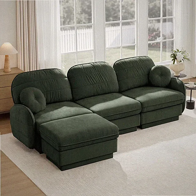 105 Inch L-Shape Sectional Sofa with Movable Ottoman Chenille Green
