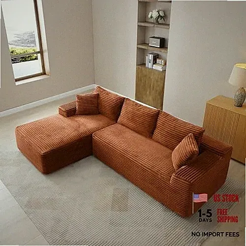 105-Inch L-Shaped Left Facing Corner Compressed Sofa Modular Orange/L 105"