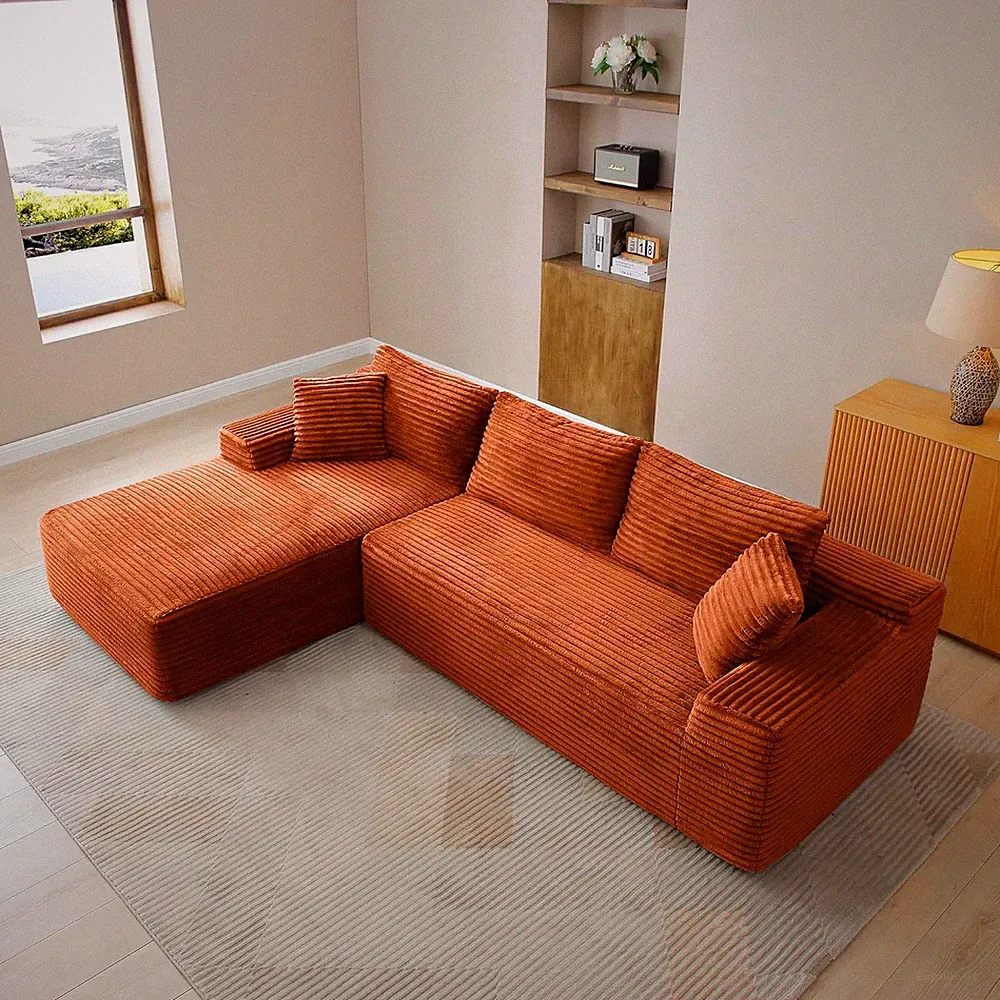 105-Inch L-Shaped Left Facing Corner Compressed Sofa Modular Sectional Boneless