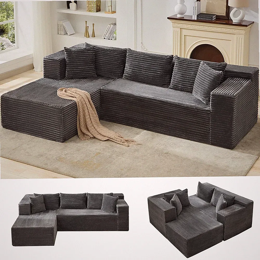 105" L Shape Couch Comfy Sectional Boneless Sofa w/Left Chaise for Living Room