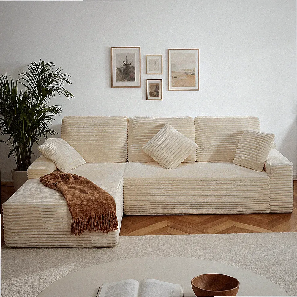 105" L-Shaped Chaise Sectional Sofa, Plush Corduroy & Memory Foam