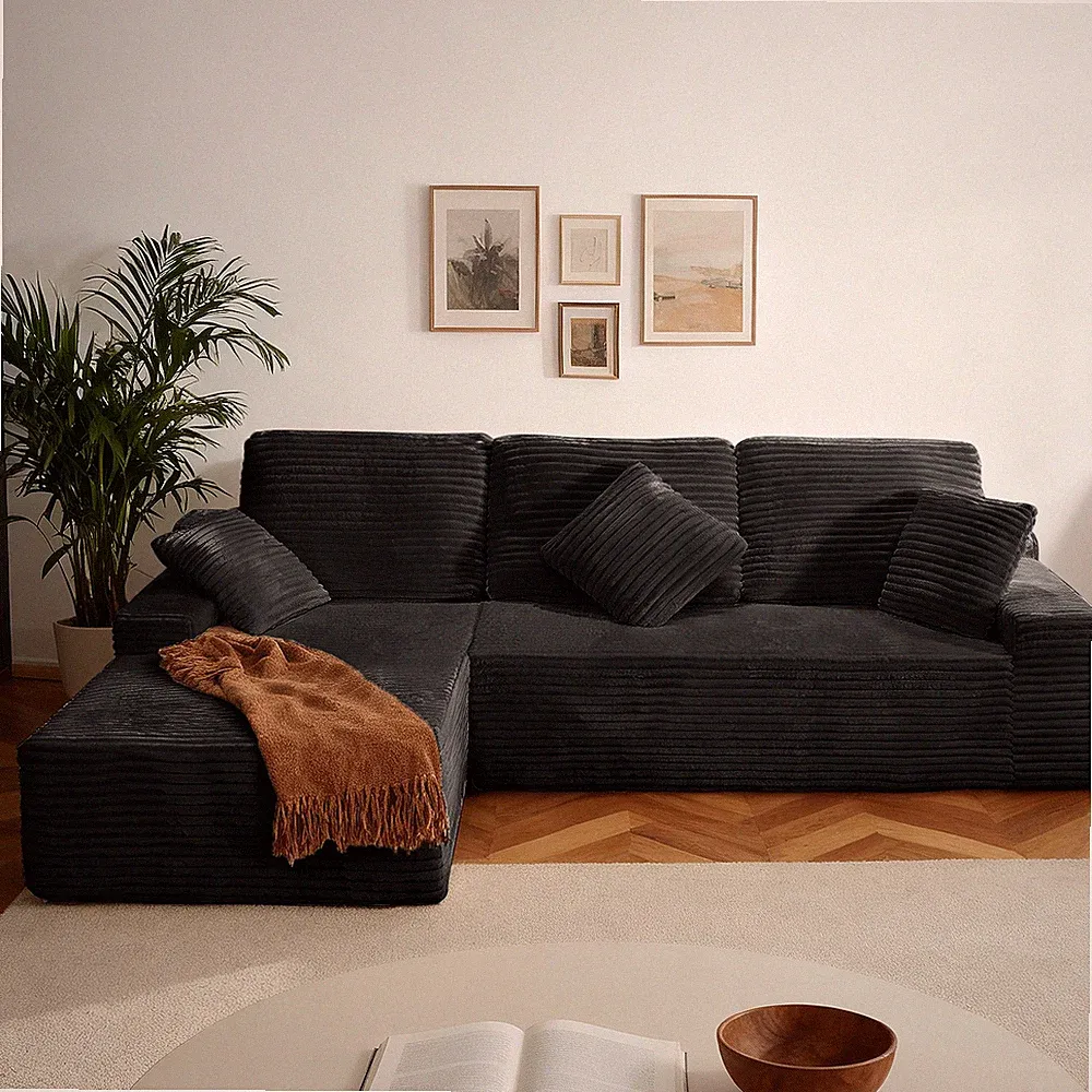 105" L-Shaped Chaise Sectional Sofa, Plush Corduroy & Memory Foam, Left Facing