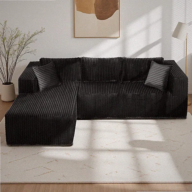 105" L-Shaped Modular Compression Sofa, Plush Upholstery, All-Foam Structure (No