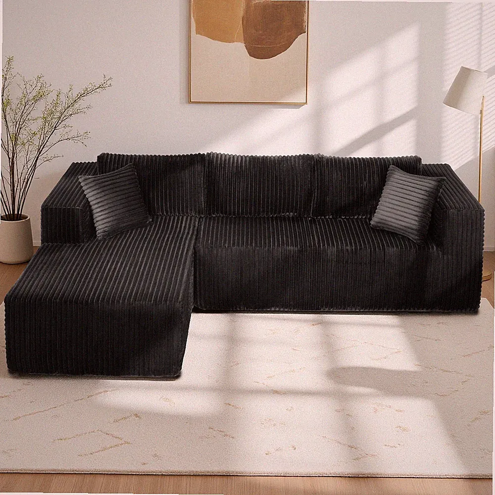 105" L-Shaped Modular Compression Sofa, Plush Upholstery, All-Foam Structure (No
