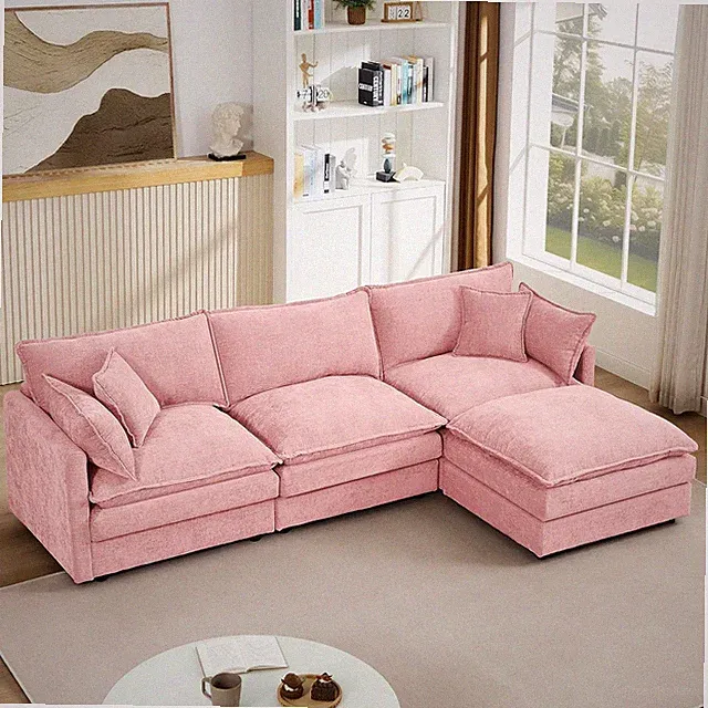 105" L-Shaped Modular Sectional Sofa, Chenille 25" Deep Seat Couch w/ Ottooman