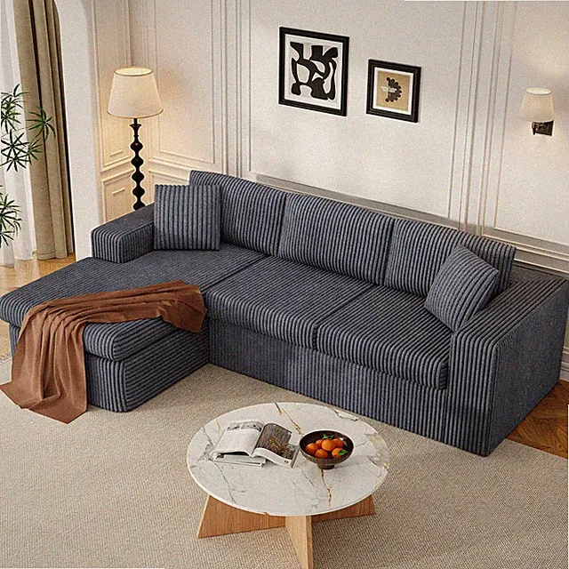 105" Modular L-Shape Sofa with Oversized Chaise in Dark Grey Corduroy