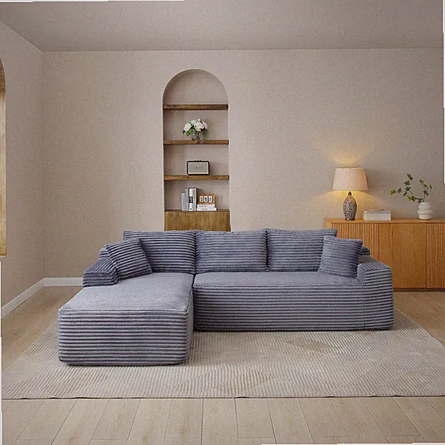 105'' Modular Sectional Sofa, Cloud Couch, Grey Corduroy, 3 Seat