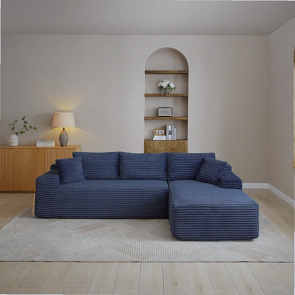 105'' Modular Sectional Sofa, Deep Seat, L-Shape, Blue Corduroy