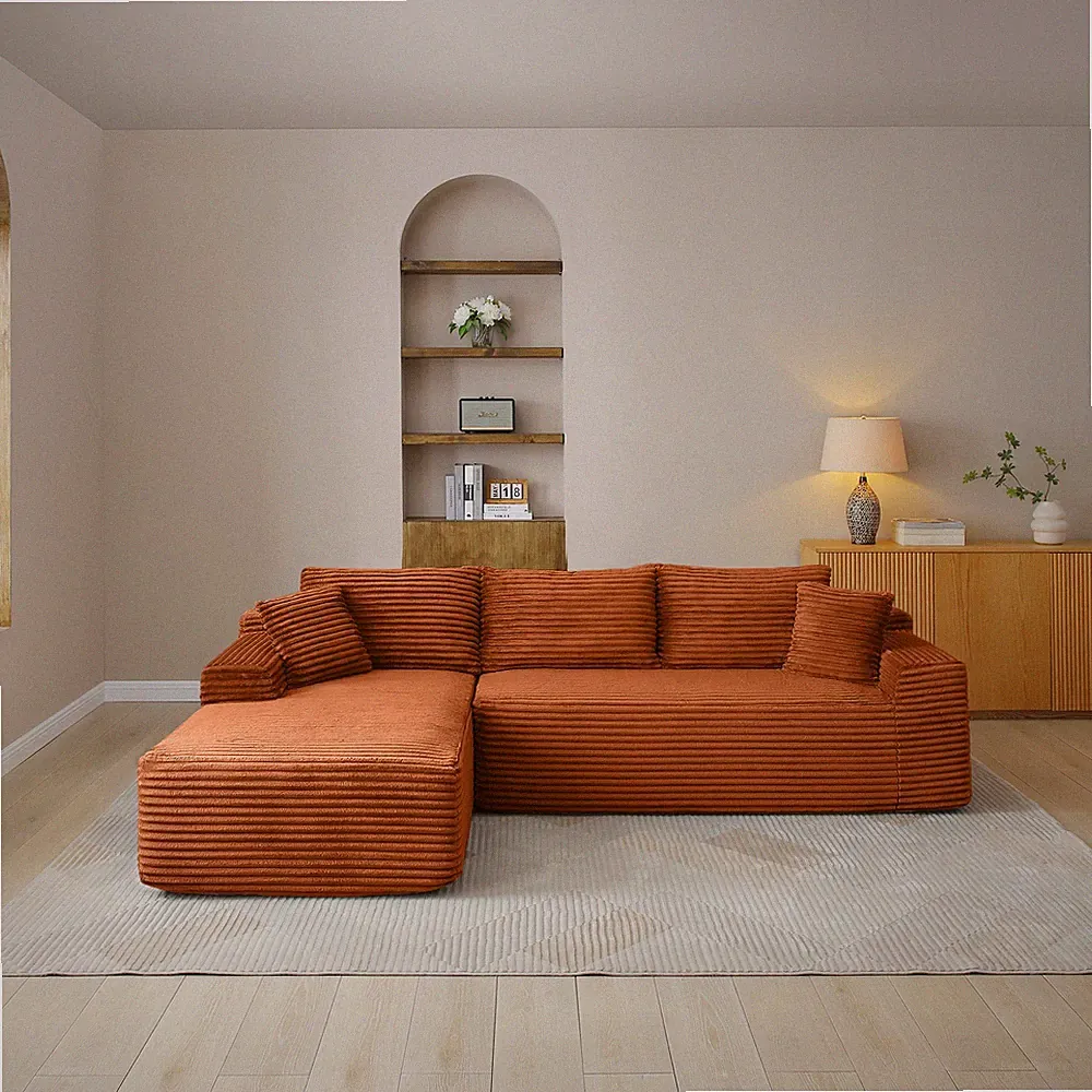 105" Modular Sectional Sofa L-Shape Corduroy Couch Chaise Orange