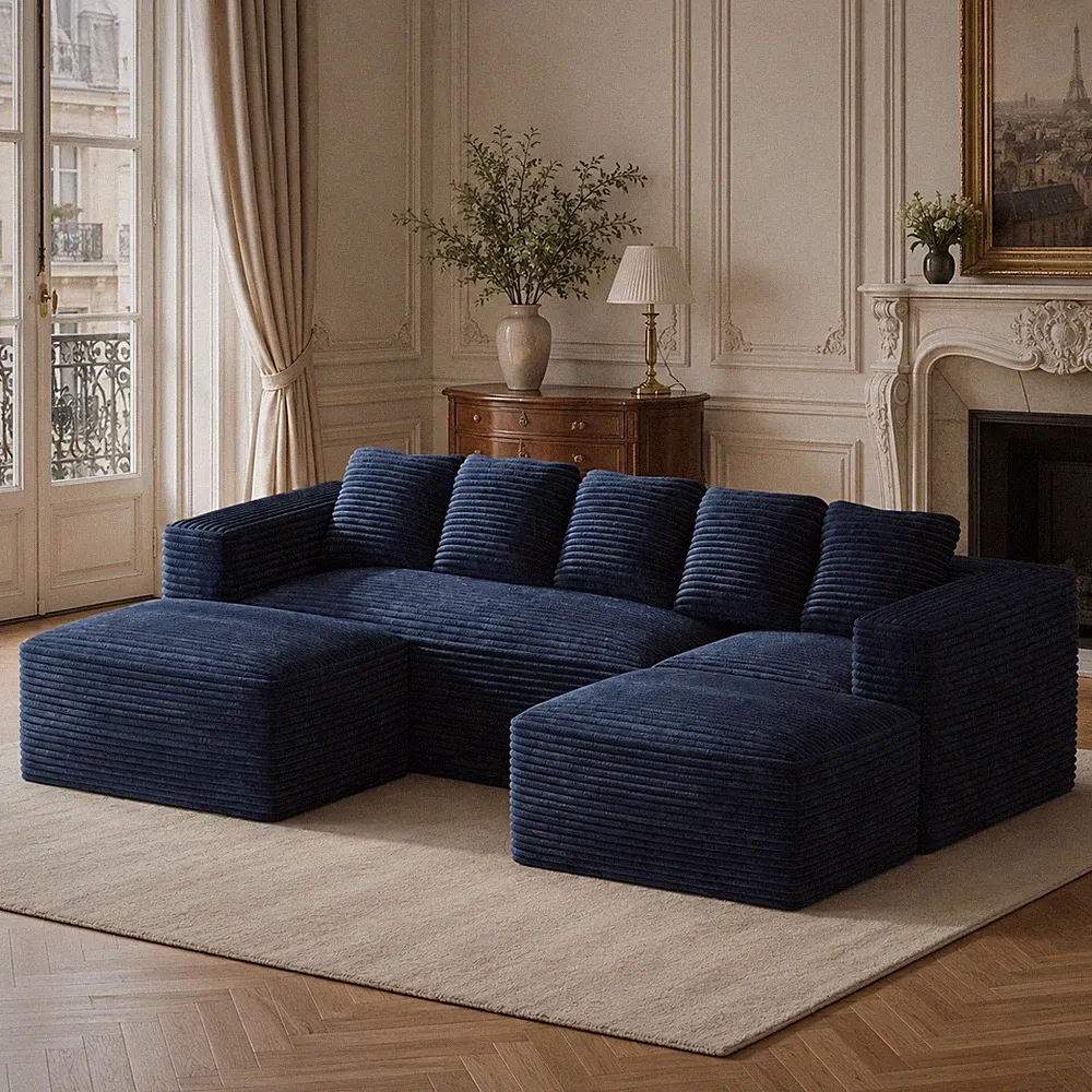 105" Oversized Modular Deep Seat U-Shaped Sectional Sofa Movable 2 Ottomans