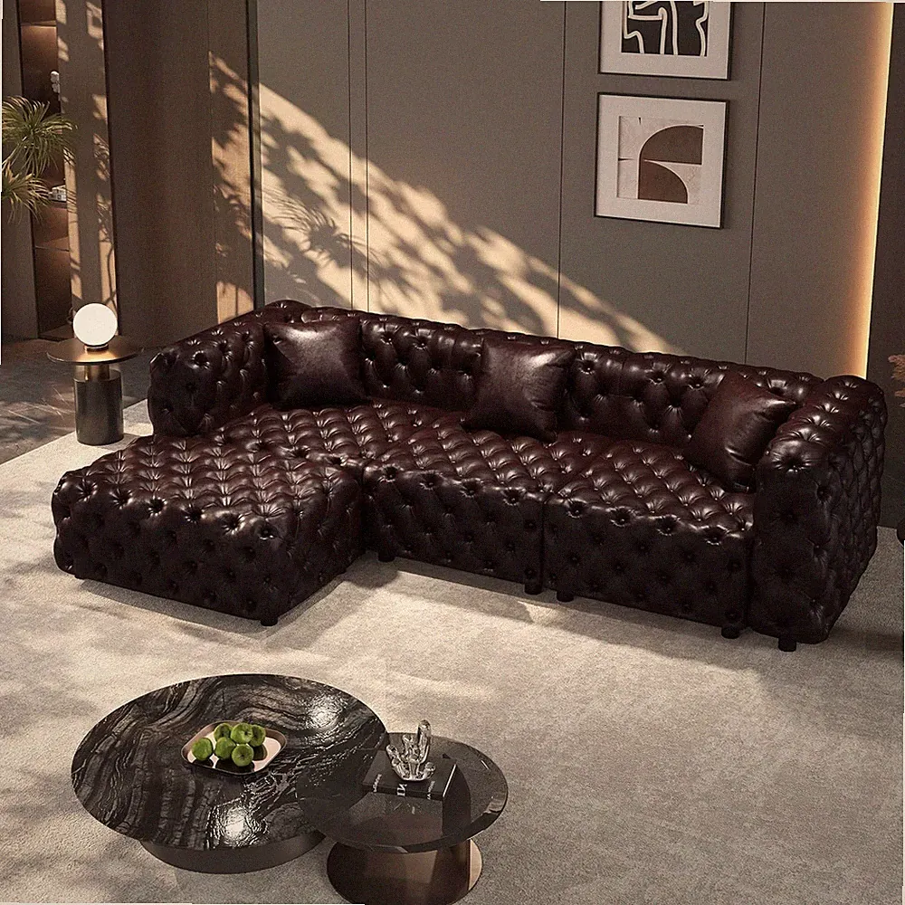 105" Oversized Modular Tufted Faux Leather Sectional Sofa with Ottoman