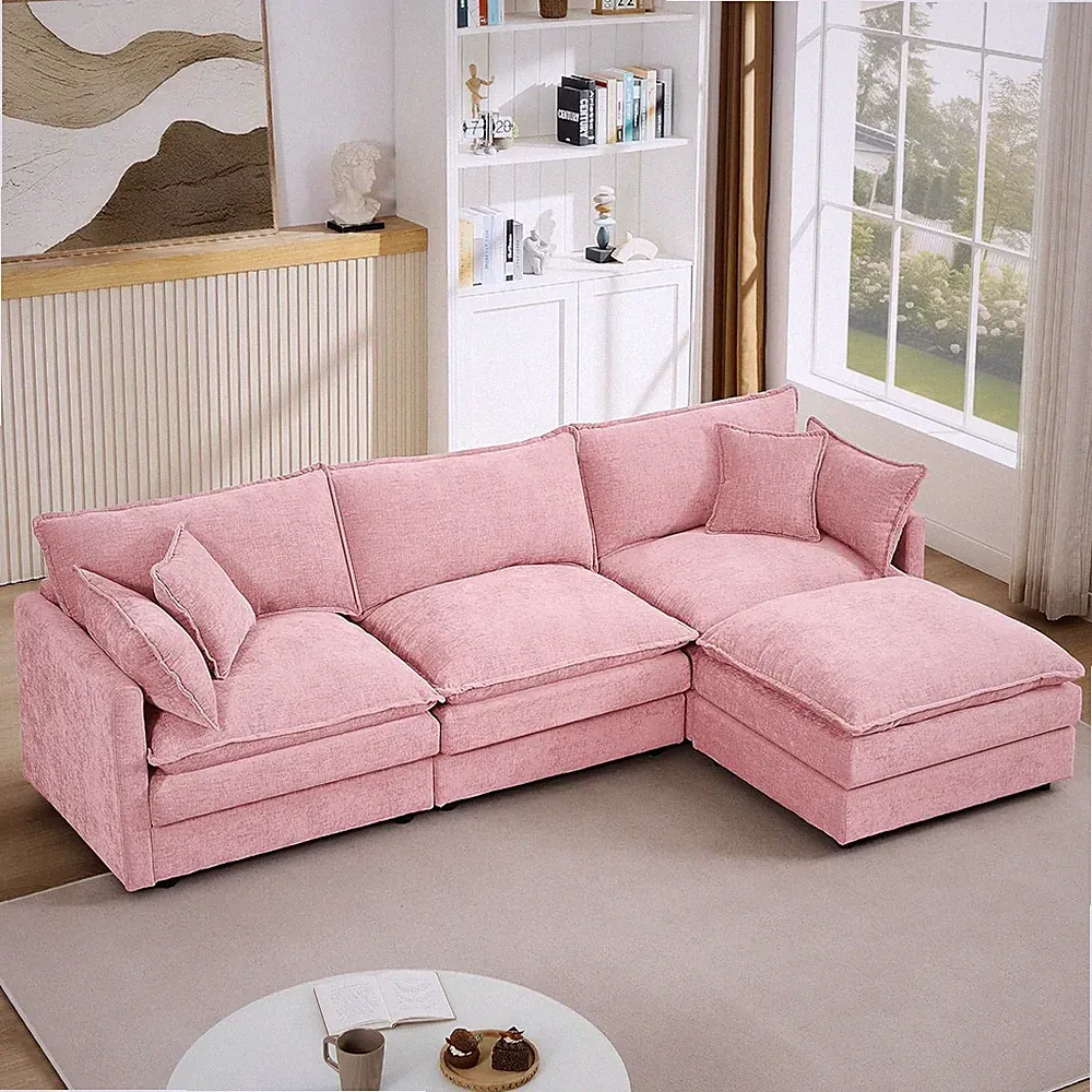 105" Sectional Modular Sofa Cloud Couch Convertible L-Shape Sofa with Ottoman