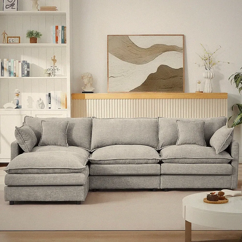 105" Sectional Modular Sofa Cloud Couch Convertible L-Shape Sofa with Ottoman