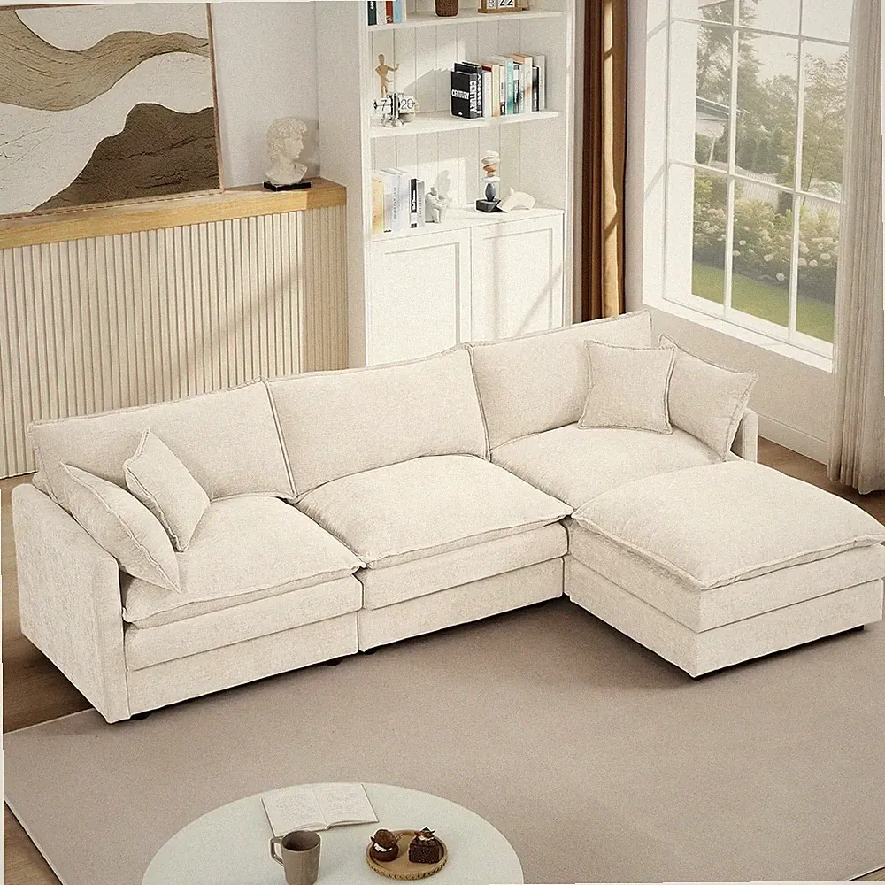 105" Sectional Modular Sofa Cloud Couch Convertible L-Shape Sofa with Ottoman