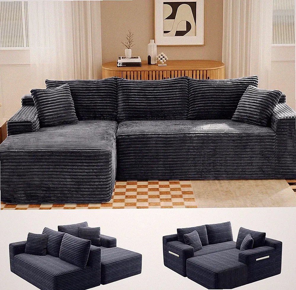106.3" Cloud Modular Sectional Sofa Couch Boneless Sofa with L-Shape Chaise