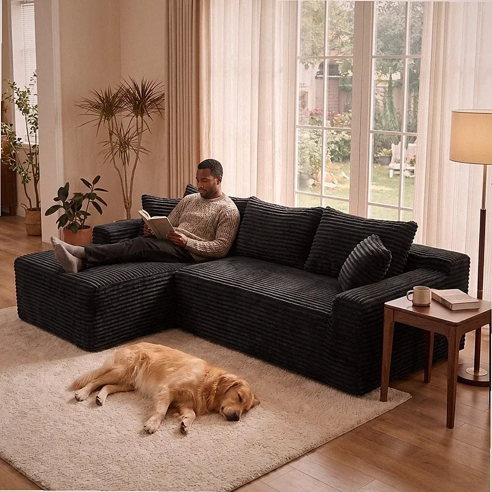 106.3" Cloud Modular Sectional Sofa L-Shape Chaise Jumbo Corduroy Charcoal