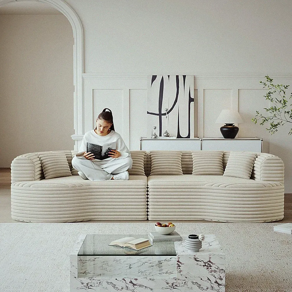 106.3" Curved Sectional Sofa Oversized Cloud Deep Seat Couch with 6 Pillows