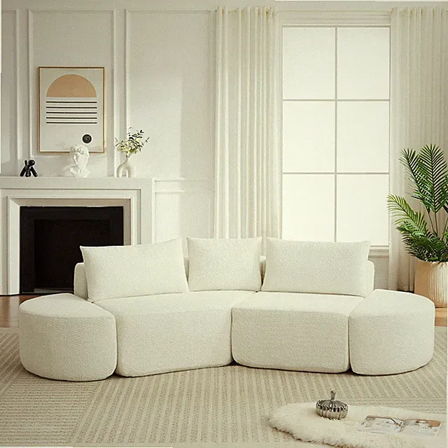 106.3-inch V-shaped modular sofa set in chenille fabric, featuring three thr