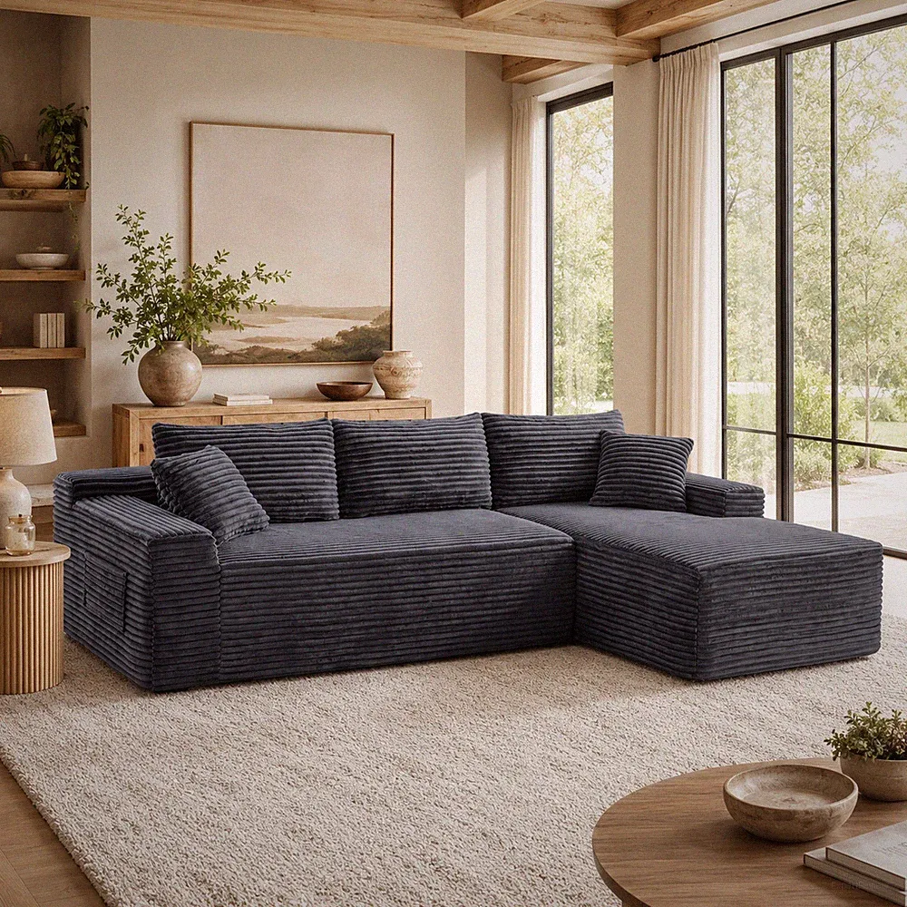 106.3" L-Shaped Cloud Sectional Couch Corduroy Boneless Sofa with Chaise