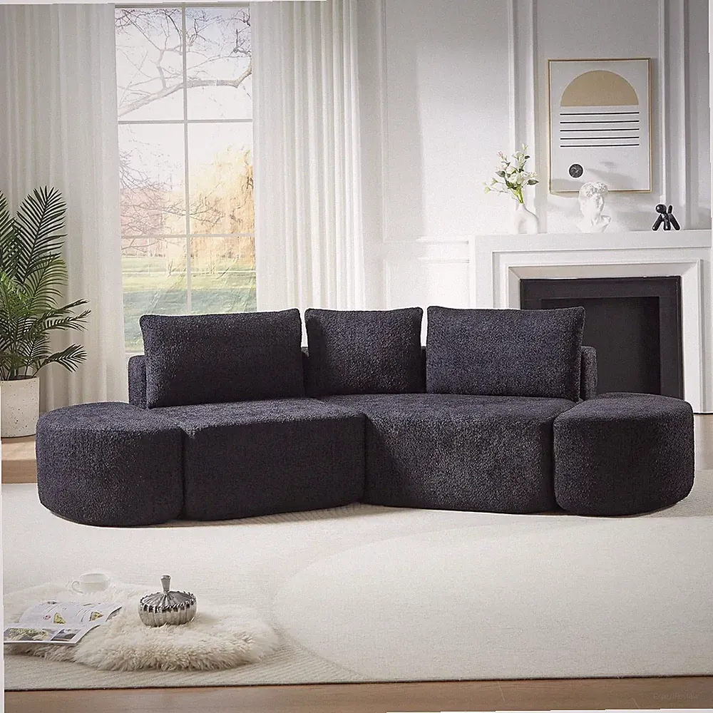 106.3" V-Shaped Sectional Sofa, Chenille Cloud Couch with 3 Pillows, 2 Curved Ot