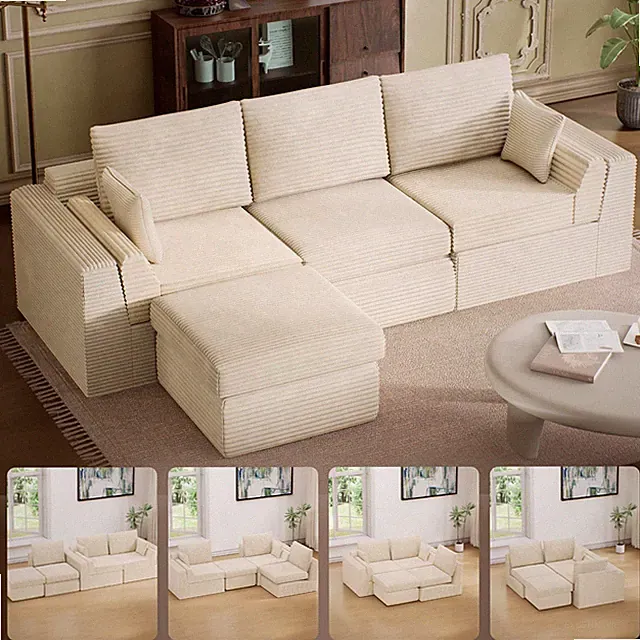 106.6 "L-shaped combination sofa chair with cushion, soft padded sofa, no assemb