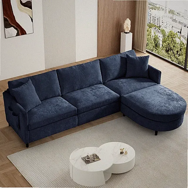 106.7" L Shaped Sectional Sofa Modular Cloud 4 Deep Seat Couch w/ Curved Ottoman
