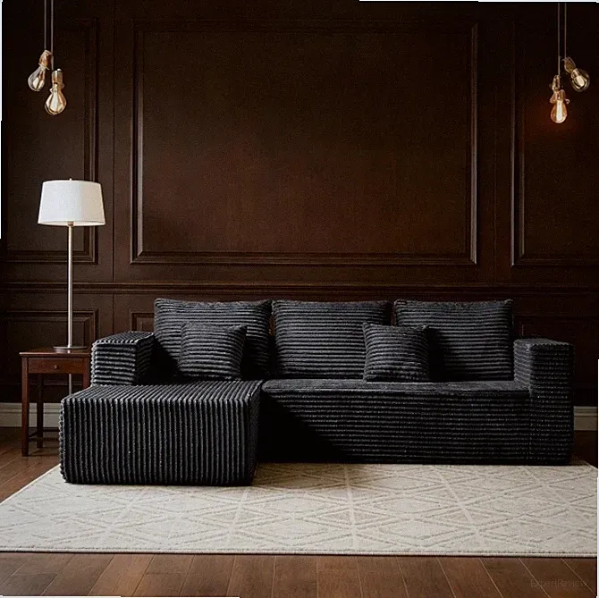 106" Black Corduroy Boneless Modular Sectional Deep LEFTSeat Sofa WE SHIP OVERSE