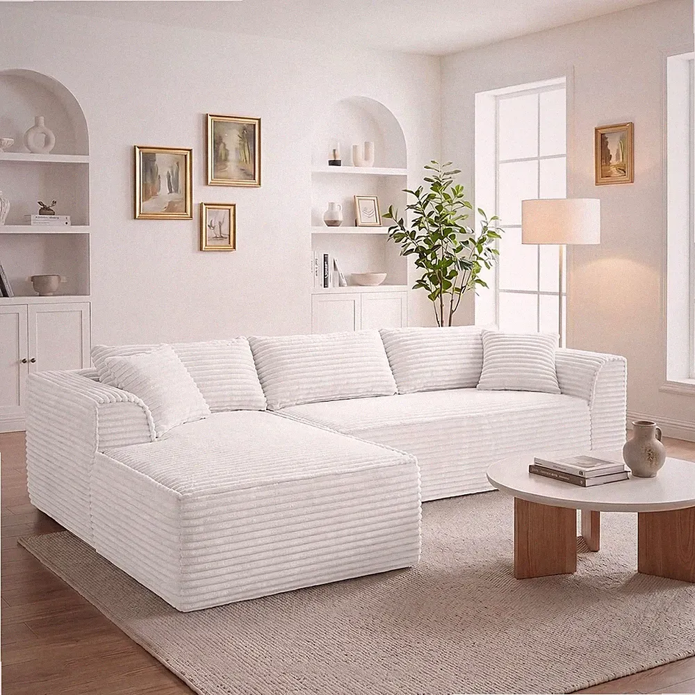 106" Boneless Couches for Living Room, No Assembly Required Beige Deep Seat