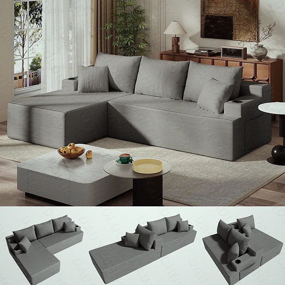 106" Cloud Loveseat Sofa Comfy Deep Seat Couches Boneless Corduroy Modular Couch