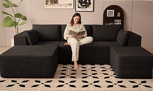 106 Cloud Sectional Boneless Couch U Shaped Sofa with Ottoman Memory Foam Black